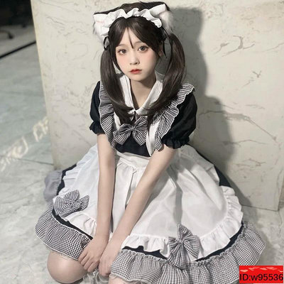 女仆裝 cos可愛女傭 lolita連衣裙 洛麗塔 cosplay服黑格子 女僕 角色扮演 內衣