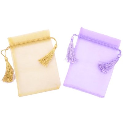 紗袋禮物袋束口袋 素面流蘇束紗袋-金/紫(50入)