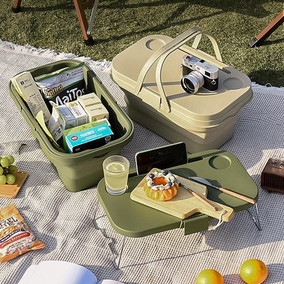 BEAR戶外聯盟日本DOD同款野餐籃戶外露營提籃網紅郊遊野炊收納籃套裝摺疊水桶