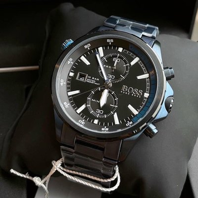 HUGO BOSS Globetrotter 黑色面錶盤 藍色不鏽鋼錶帶 石英 雙眼計時 男士手錶 1513824