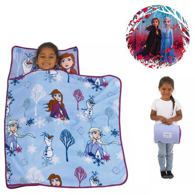 美國FROZEN 2 冰雪奇緣Ⅱ艾莎與安娜公主印花款附枕頭輕蓋毯(幼兒適用)可攜輕便式收納珊瑚絨睡袋