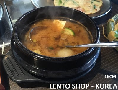 LENTO SHOP -  韓式陶鍋 陶碗 石鍋拌飯  大醬湯鍋 鍋巴飯 泡菜豆腐湯鍋 人參雞湯  16CM + 底盤