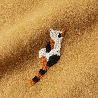 純手工刺繡小貓咪100%純羊絨圍巾女秋冬季披肩兩用長款厚保暖禮物
