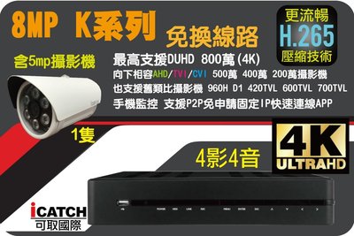 特殺新品 體驗套餐價 8MP系列 可取 4K 8路智慧網路型 監控主機 含5MP 紅外線攝影機1隻