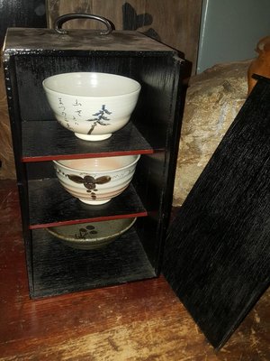 古早懷舊 茶道具  日本梧桐木(三碗) 小品提箱  【侘寂文學歌】茶碗箱  木箱 （5）讓藏