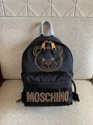 【全新正貨私家珍藏】Moschino 2021年新款黑色尼龍小熊logo 鉚釘雙肩背包 大/小號