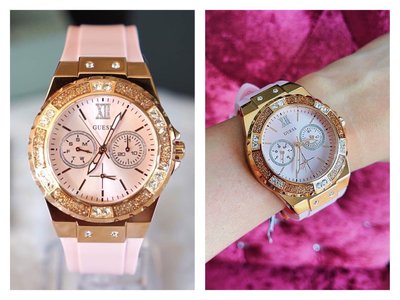GUESS Limelight 玫瑰金色配粉紅色錶盤 粉色橡膠錶帶石英 女士手錶W1053L3/U1053L3