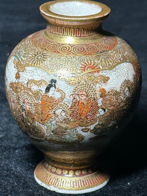 【店主收藏】薩摩燒 手瓶 花瓶-1398