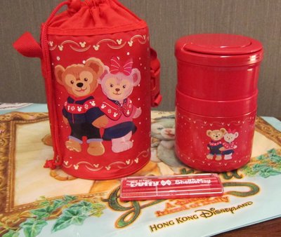 香港迪士尼disney park帶回達菲duffy &amp; Shelliemay聖誕限量款手提雙層保溫便當餐食盒組(附提袋)