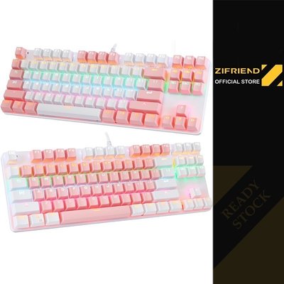 現貨Zifriend KY400P 87 鍵遊戲鍵盤混合色真機械鍵盤 RGB 背光遊戲玩家鍵盤, 用於筆記本電腦~獨特爆