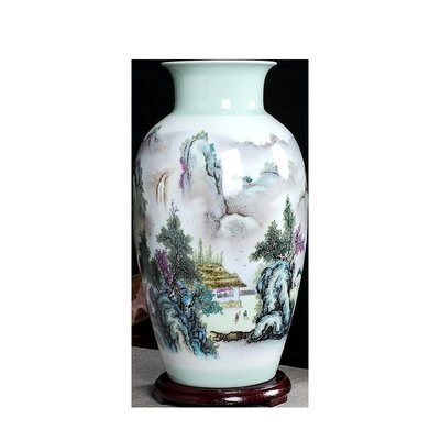 熱銷 手繪陶瓷器花瓶擺件客廳插花家居中式裝飾山水落地大工藝品