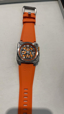 已更換原廠 橘色膠帶 單錶 九成新 BELL & ROSS 柏萊士 BR0394 鏤空面盤 計時碼錶 Aero-GT 超跑聯名款 限量