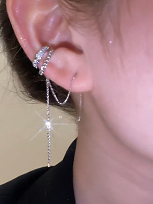 耳環 純銀 耳針一體式耳骨夾女時尚簡約氣質百搭個性雙層圓-水水時尚