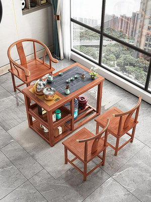 陽臺迷你茶桌椅組合燒水壺茶盤一體嵌入式家用茶幾小型實木小茶臺