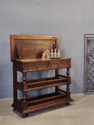 19世紀 法國 胡桃木 大理石 手工雕刻 可掀式 餐櫃 展示櫃玄關桌 古董櫃ca0989【卡卡頌  歐洲古董】✬