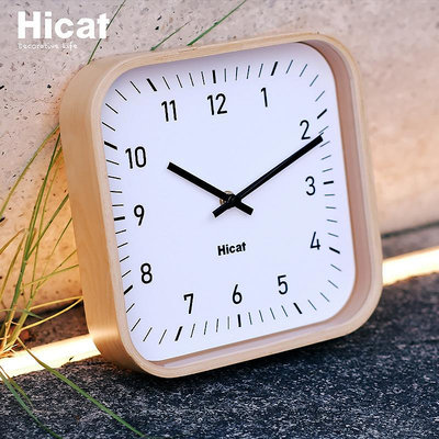 時鐘 hicat 方形木框掛鐘北歐現代簡約日式大氣掛錶靜音石英鐘