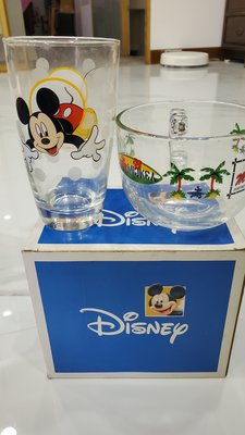 Disney~迪士尼~Mickey~米奇~米老鼠~玻璃杯~水杯~啤酒杯~咖啡杯~二入~一大一小~正版授權商品~假一賠十