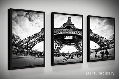 【 輕工業家具 】法國巴黎鐵塔黑白相片牆組合三入-特大相框版畫無框畫框相框裝飾壁掛照片牆餐廳客廳臥室工業風極簡復古超大歐