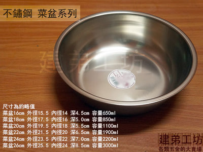 :::建弟工坊:::台灣製 304不鏽鋼 菜盆 22cm 白鐵水果盤 不銹鋼菜盤蒸盤菜皿 鐵盤金屬 圓盤 盤子