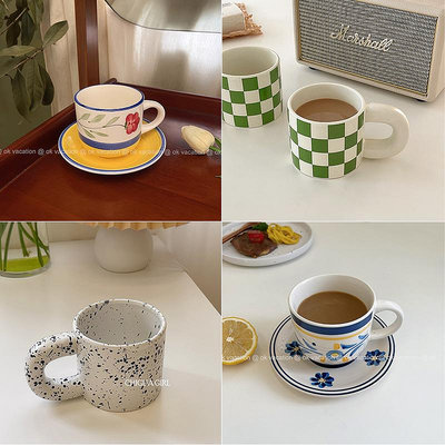 INS風咖啡杯韓式設計杯子家用水杯潑墨陶瓷馬克杯早餐牛奶杯咖啡~告白氣球
