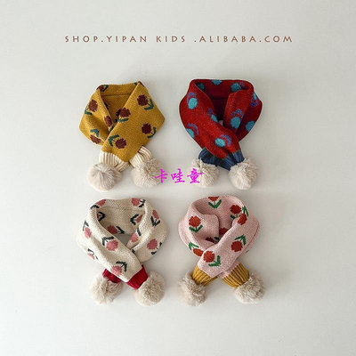 韓國兒童圍巾冬季2023時尚ins可愛小花針織保暖寶寶圍脖批發