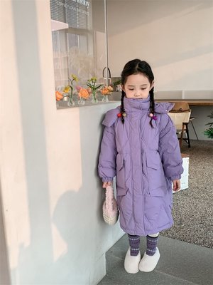【Lovi雪山溫泉】韓國女童90白鴨絨中長款羽絨服2022冬季洋氣外套~特價
