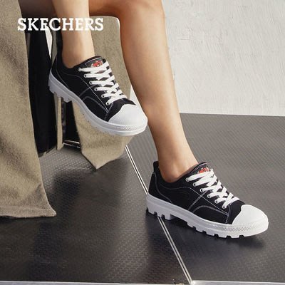 100原廠％Skechers斯凱奇新款復古帆布鞋板鞋女士小白鞋時尚餅干鞋74370
