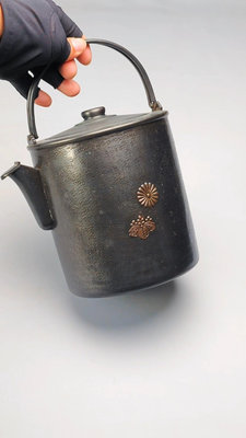 日本 老銅壺 燒水壺 表面滿工 直筒型 品相很好