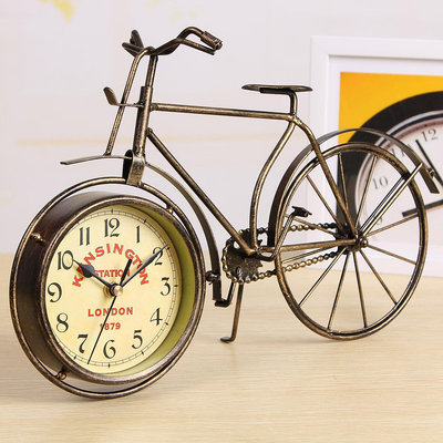 現貨創意擺件創意歐式復古家居擺件 仙居工藝品 鐵藝鐘客廳自行車座鐘