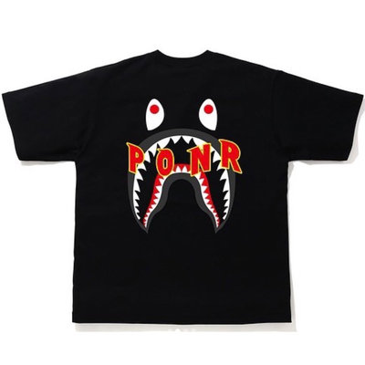 潮牌kin-A BATHING APE SHARK PONR RELAXED TEE BAPE 鯊魚 短袖T恤 短T-正