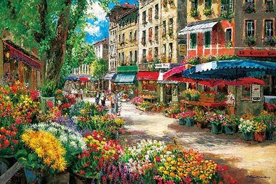 1000-629 1000片日本進口拼圖 繪畫風景 浪漫的法國巴黎花市街道 Sam Park