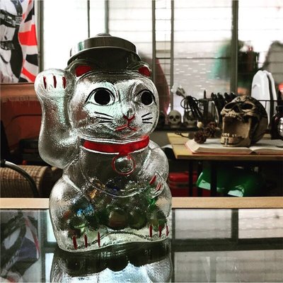 （年代秀）罕品 日本招財貓手工玻璃罐 硝子 糖果罐 咖啡豆收納罐