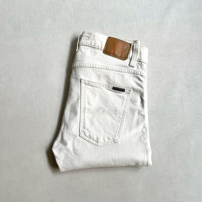 義大利製造 Nudie Jeans Lean Dean Soaked Cream 有機棉 彈性丹寧布 合身 窄版 牛仔褲