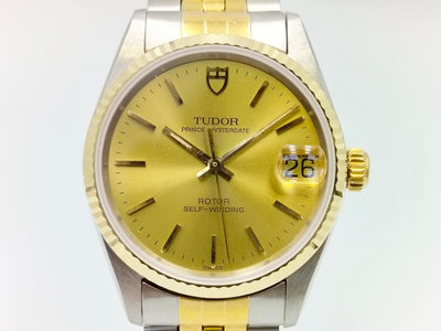 【發條盒子K0159】TUDOR 帝舵 ROTOR系列 金面自動 日期顯示 半金錶帶  經典男錶款 72033