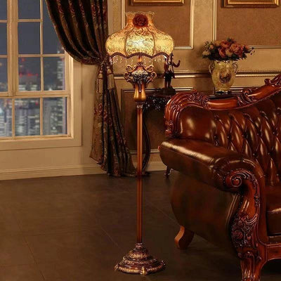 歐式客廳落地燈臥室書房創意時尚奢華樹脂復古藝術古典遙控落地燈
