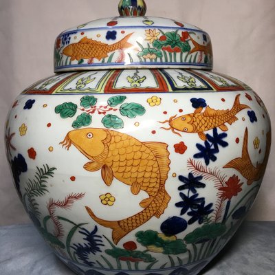中国古美術 大明嘉靖年製 五彩魚藻 碗 湯呑み 保障できる 8100円