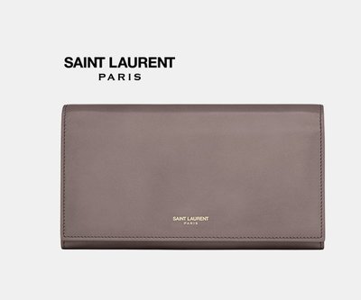 Saint Laurent Paris YSL (灰色) 簡約 真皮兩摺長夾 皮夾 錢包｜100%全新正品｜特價 ！