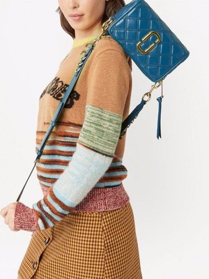 《今日下標分享價、全新真品》Marc Jacobs The Softshot 21土耳其藍菱格紋相機包/斜背包/側背包