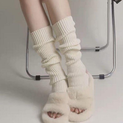 Anna's 針織jk襪套襪子 女 白色長筒小腿襪 腿套秋冬保暖Lolita堆堆襪蘿莉塔（滿599元）