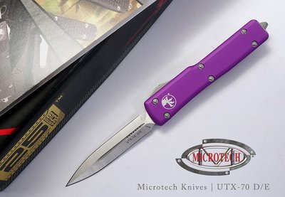 【angel 精品館 】Microtech UTX70 D/E 紫蘿藍鋁柄mini自動刀(204P鋼) 147-4VI