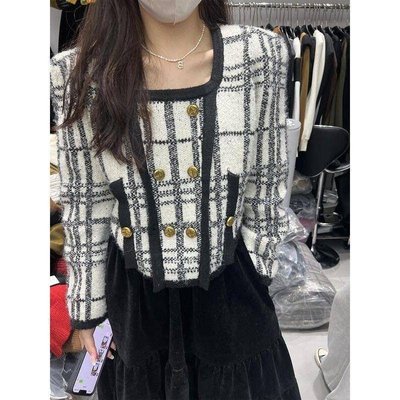 Coco衫-個人訂製 韓版法式復古格子金扣針織小外套女 名媛風氣質上衣潮-質量保障
