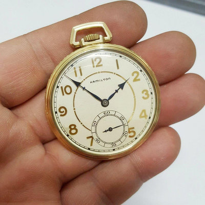 ☆極品＜14k GOLD ＞Hamilton 漢密爾頓 機械錶 懷錶 45mm 老錶