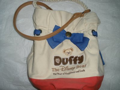 日本  迪士尼  刺繡 duffy熊 限定款 兩用  手提 肩背 斜背  蝴蝶結  海洋風 帆布 配色 水桶包 專櫃正品