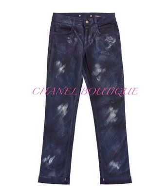 正品 Chanel 香奈兒 塗鴉油彩抽象作畫 jeans 牛仔褲 深藍 深夜藍黑色 38號 超紅超火的牛仔褲 搭配牛仔包 古董包 vintage