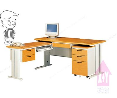 【X+Y】艾克斯居家生活館           辦公桌系列-木紋CD150 L型辦公桌+活動櫃+側桌.台南市OA辦公家具