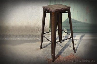 【 輕工業家具 】復古楡木方型高腳凳鐵椅-loft marais tolix 實木吧台吧檯椅瑪萊餐椅工業風