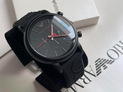 EMPORIO ARMANI 黑色錶盤 黑色矽膠錶帶 石英 三眼計時 男士手錶 AR11024