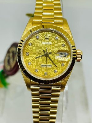 國際精品當舖 勞力士ROLEX女錶 型式：69178  錶徑：26mm 紀念原廠10鑽面盤黃K金錶 全配