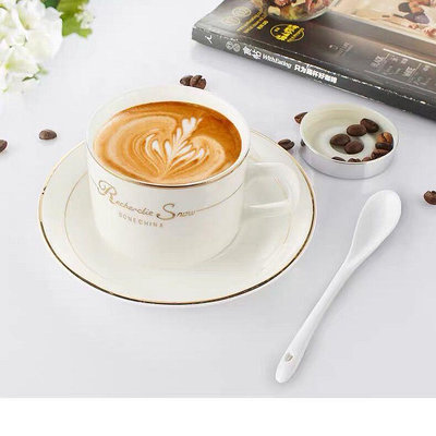 咖啡杯 茶杯 馬克杯 耐熱杯 咖啡用具 牛奶杯 交換禮物家用奢華咖啡杯套裝帶勺可加熱簡約陶瓷杯子批發定制牛奶杯