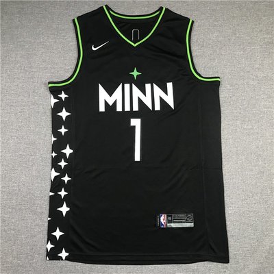 安東尼·愛德華茲(Anthony Edwards) NBA明尼蘇達灰狼隊 2020～21 城市版 黑色 球衣1號